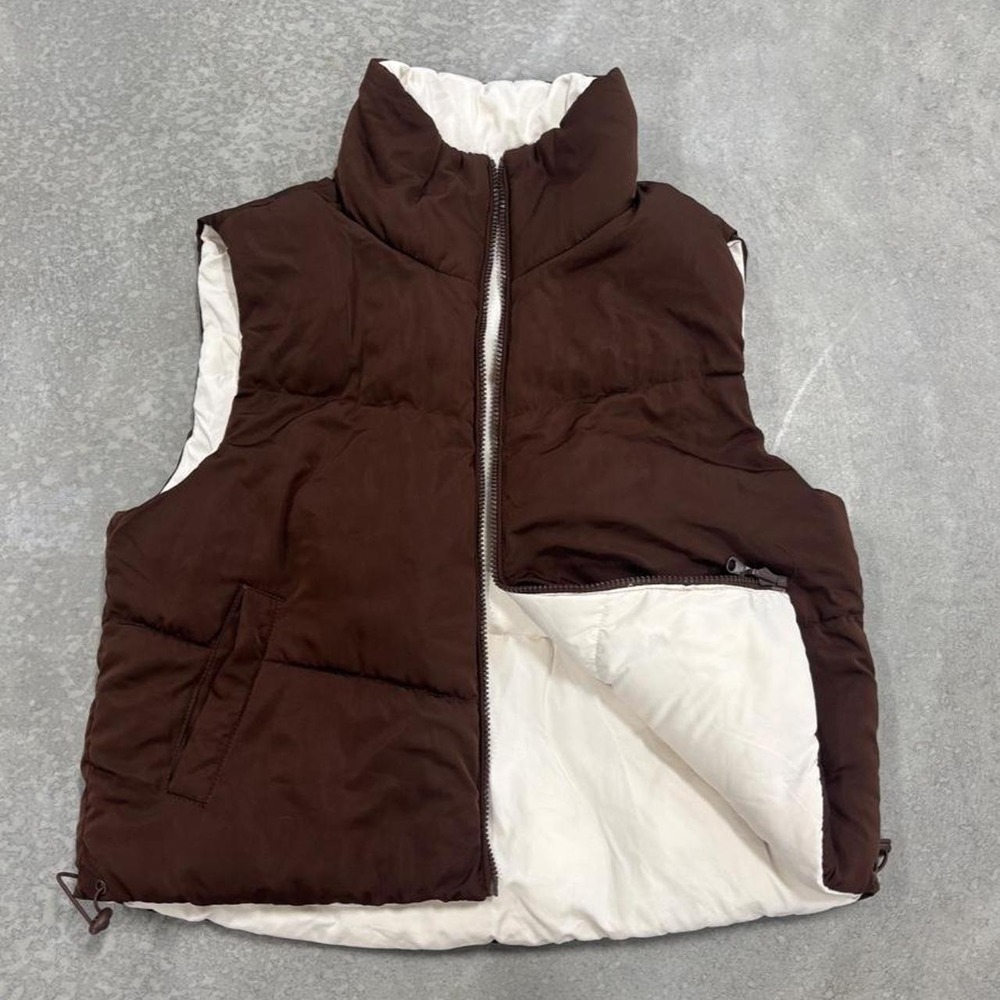 Brown Puffer Vest Women's Small/Medium White Lining